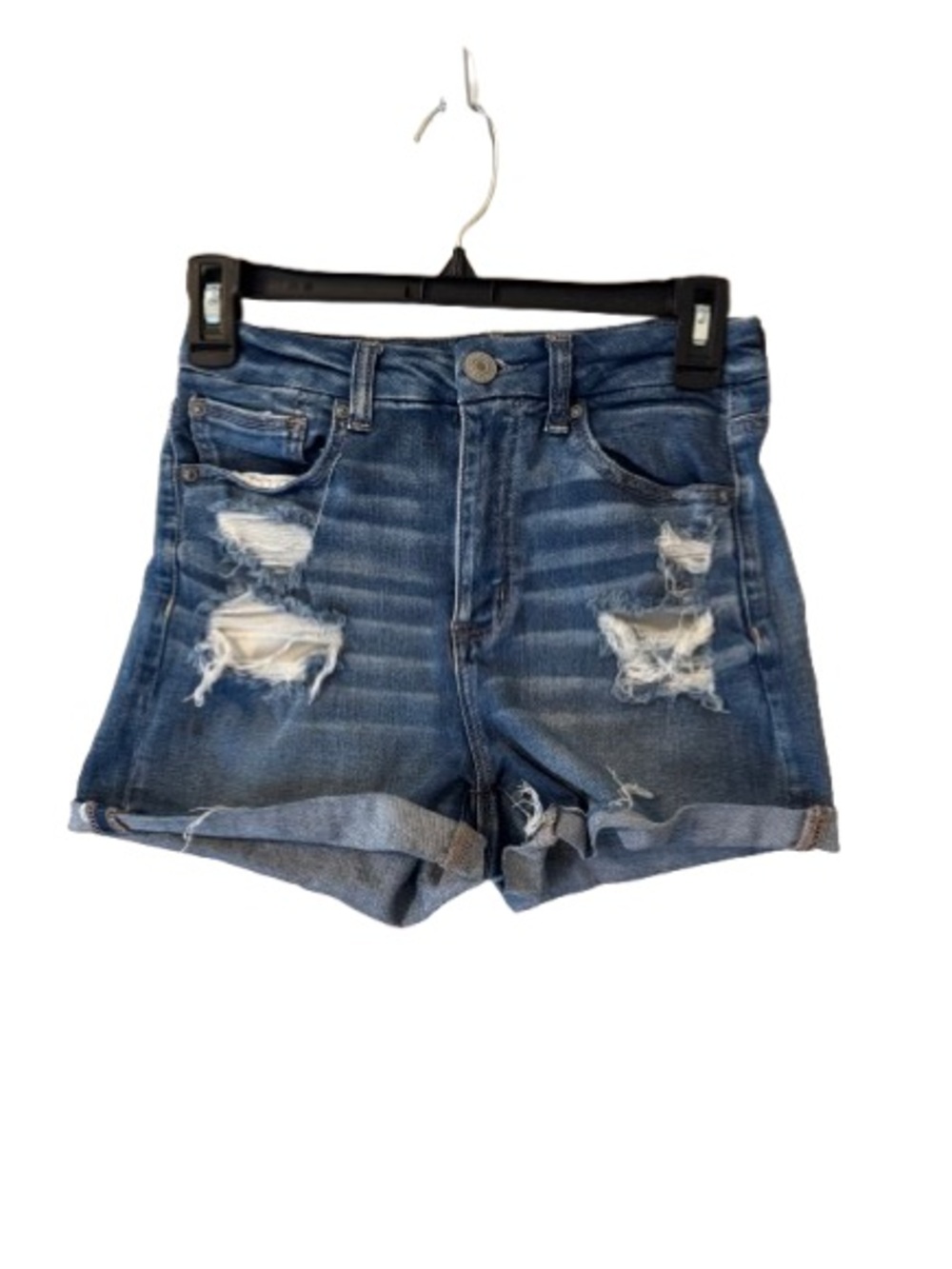 American Eagle Outfitters Distressed Curvey Hi-Rise Shortie Denim Shorts Size 4